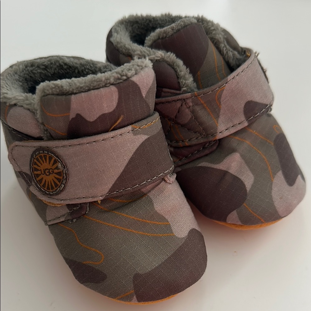 UGG Baby Walker Booties Brown and Gray with Velcro Closure